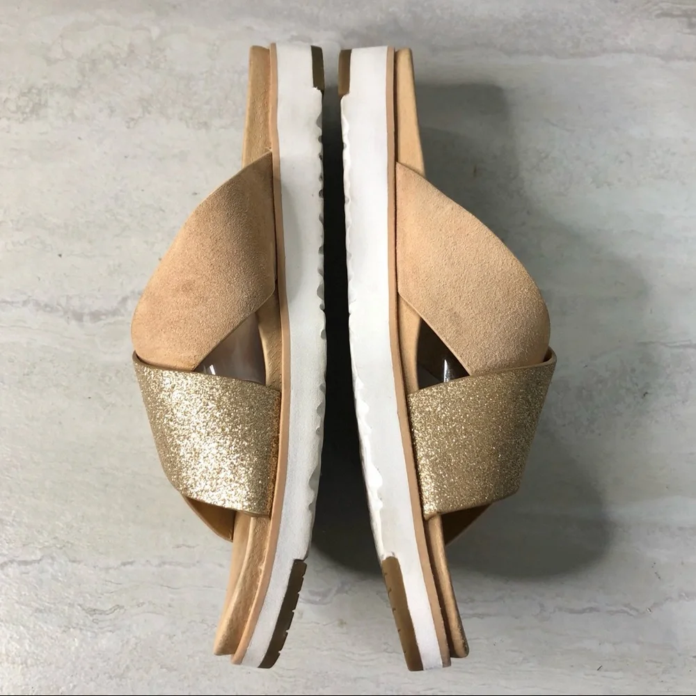 UGG Rose Gold Glitter Crisscross Slide Sandals